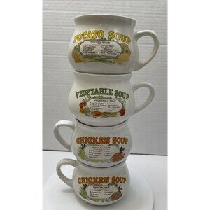 4 Dat'l Do It Vintage Chicken Veg Potato Soup Ceramic Recipe Mug Bowl Cup - VGUC